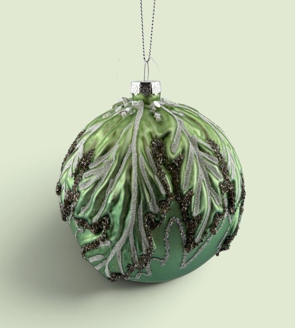 Green Leaf Design Glass Ornament 4" NWT Dillards Hand Made/Painted